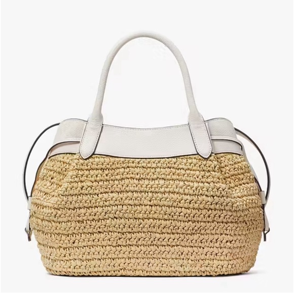 ♠️kate spade Dumpling Straw Large Satchel Bag, Parchment NWT - Picture 5 of 14